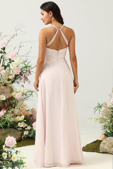 Rosa havfrue Chiffon Long brudepike kjole med Slit